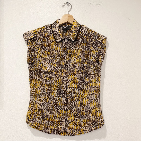W Worth Yellow Black Patterned Blouse Top sz 8 - Picture 1 of 5